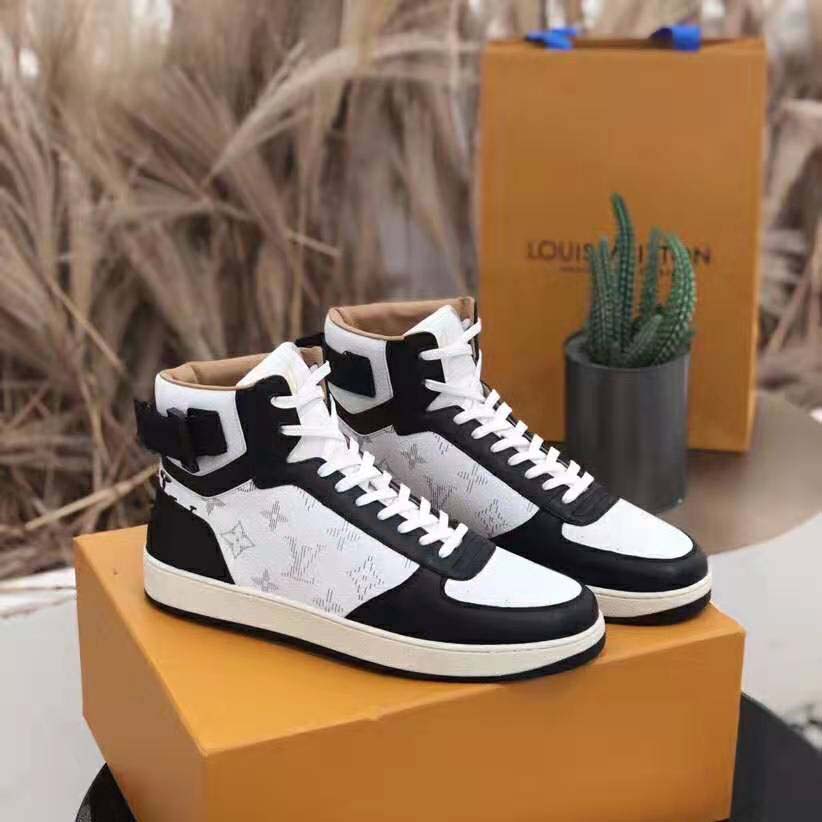 Louis Vuitton LV Unisex Rivoli Sneaker Boot in Monogram Grained Calf Leather-Black