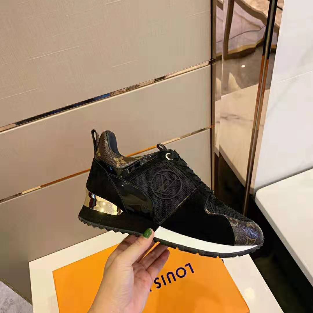 Louis Vuitton LV Unisex Run Away Sneaker in Suede Calf Leather-Black