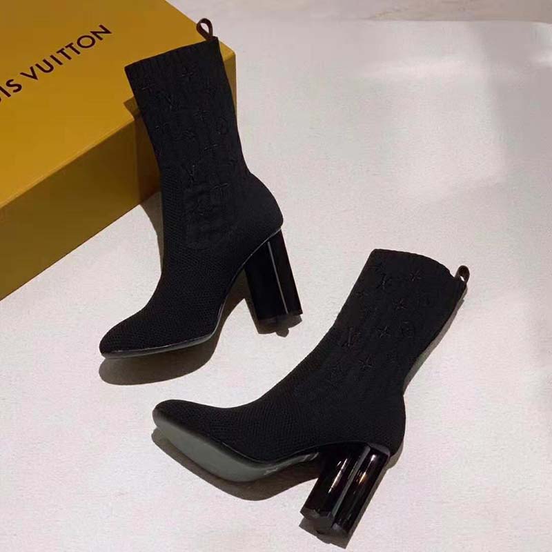Louis Vuitton LV Women Silhouette Ankle Boot in Monogram-Embroidered Fabric-Black