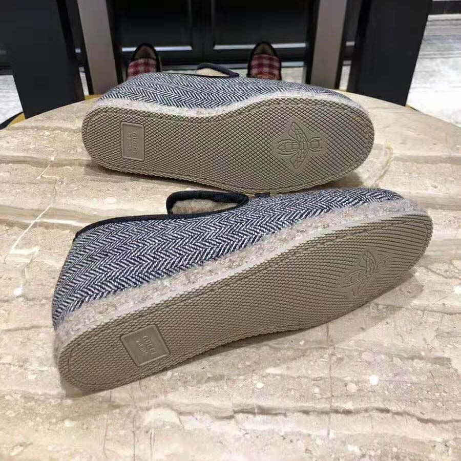 G*u*i unisex gg herringbone loafer in blue and white herringbone