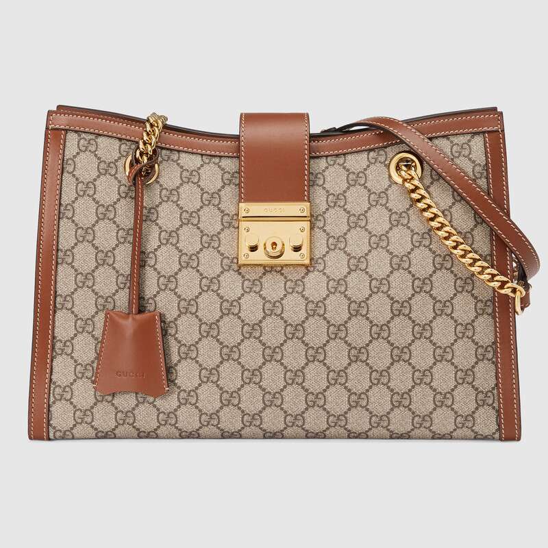 G*u*i gg women padlock gg medium shoulder bag in gg supreme canvas with leather