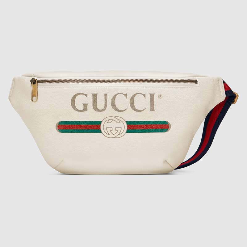 G*u*i gg men G*u*i print leather belt bag in leather with G*u*i vintage logo