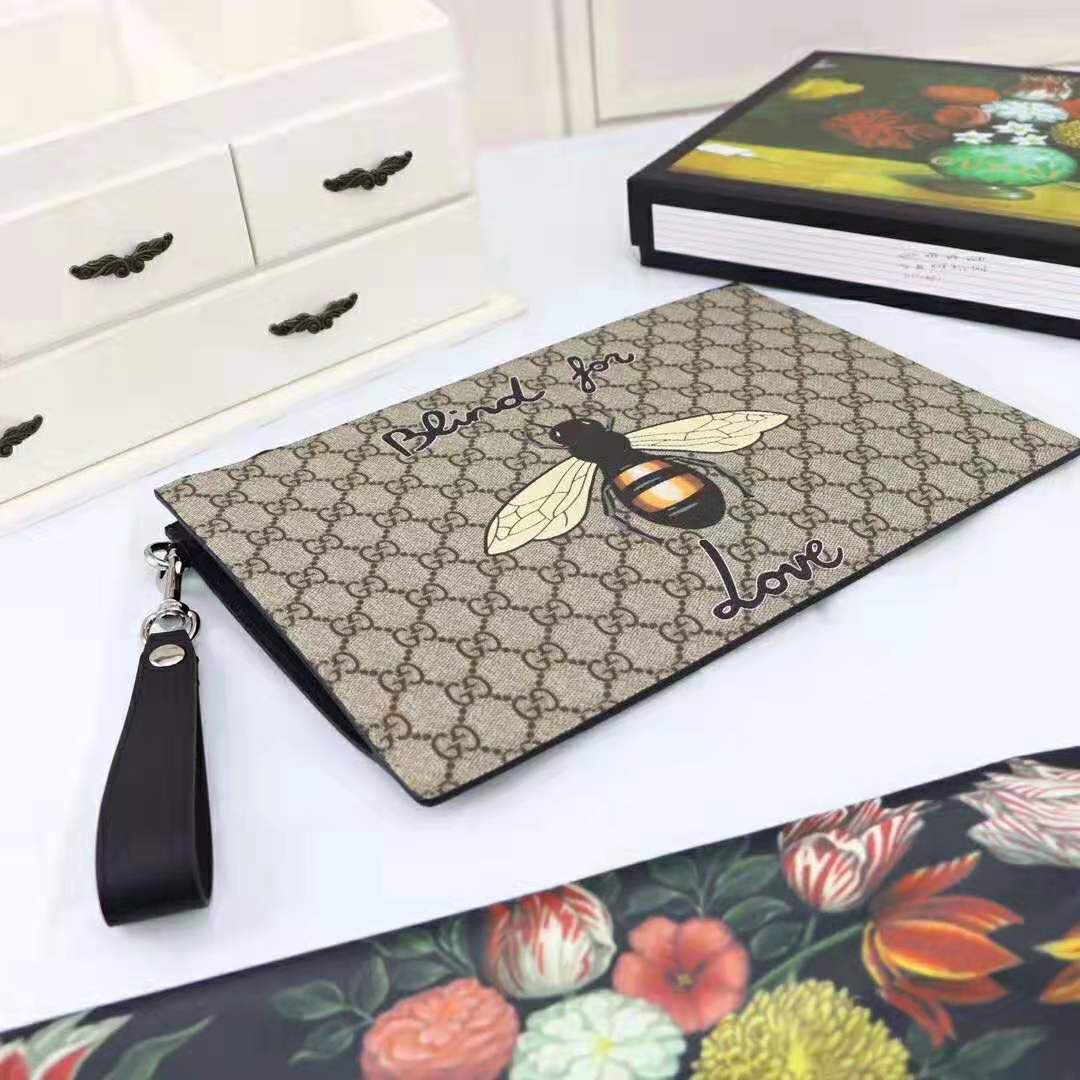G*u*i gg men G*u*i bestiary pouch with bee in beige/ebony soft gg supreme with bee