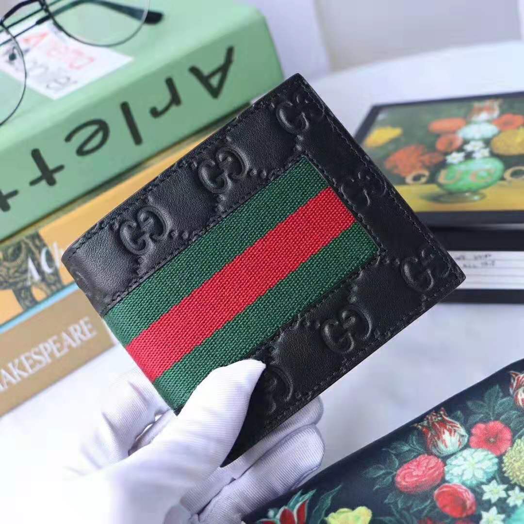 G*u*i gg men G*u*i signature web wallet in black G*u*i signature leather