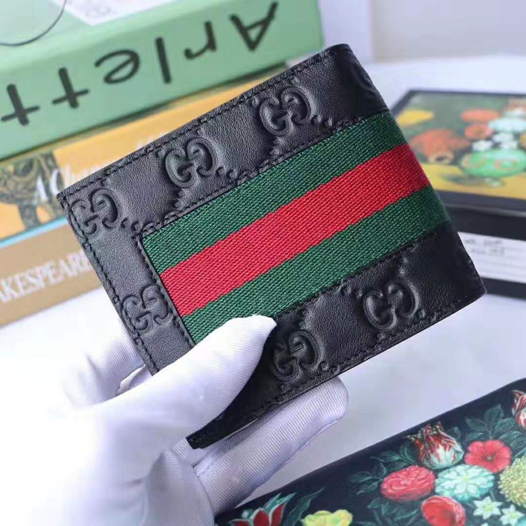 G*u*i gg men G*u*i signature web wallet in black G*u*i signature leather