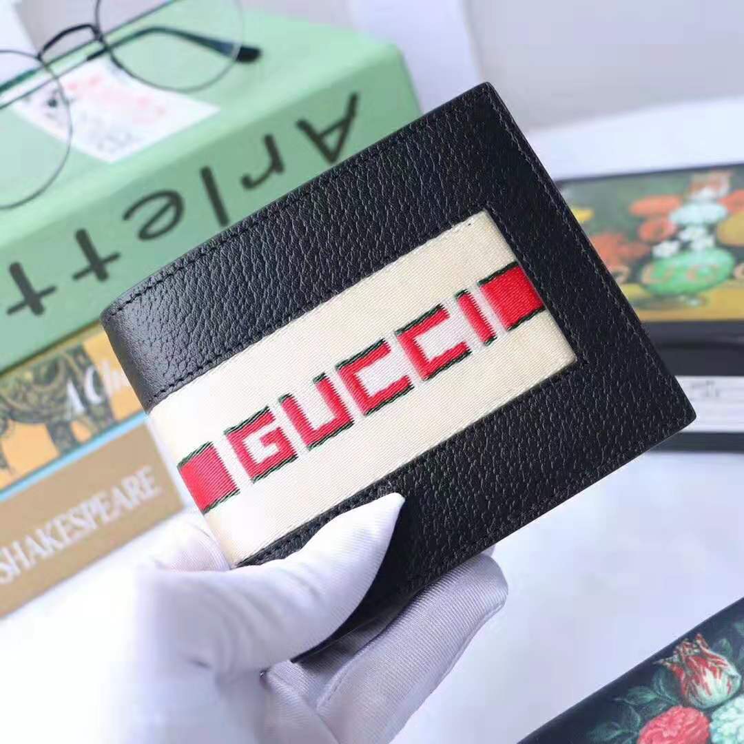 G*u*i gg men G*u*i stripe leather wallet in black leather