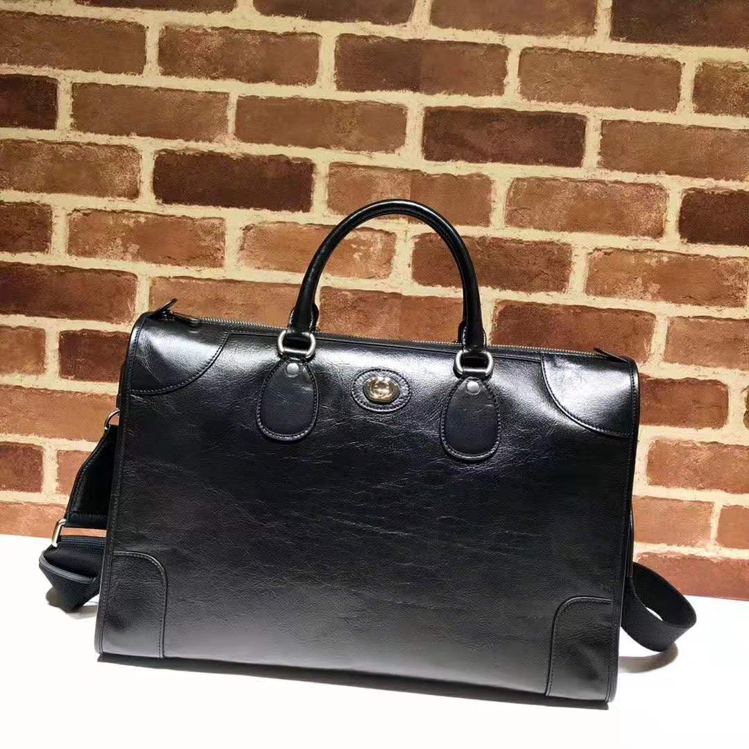 G*u*i gg men medium soft leather duffle in black soft leather