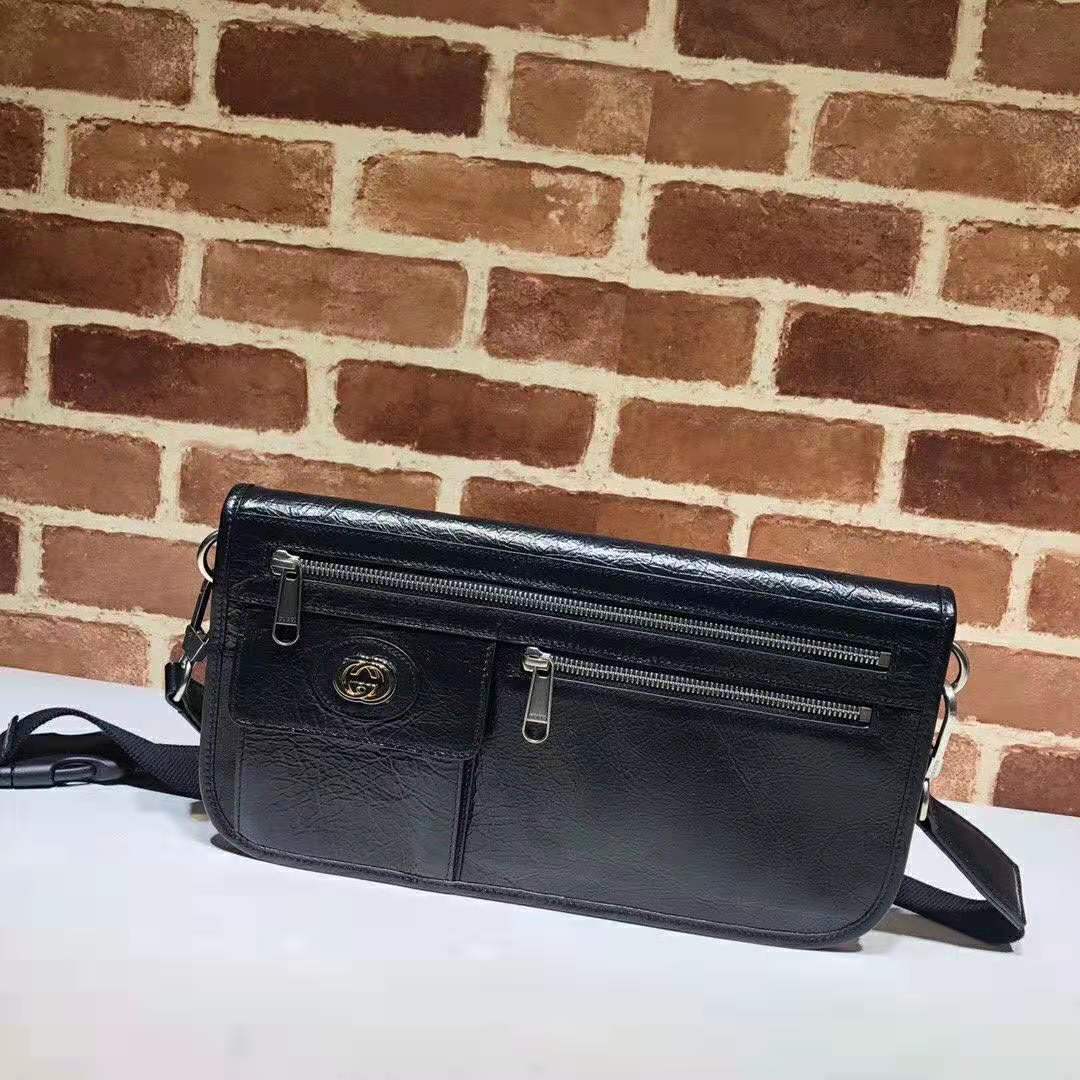 G*u*i gg men medium soft leather messenger bag in soft black leather