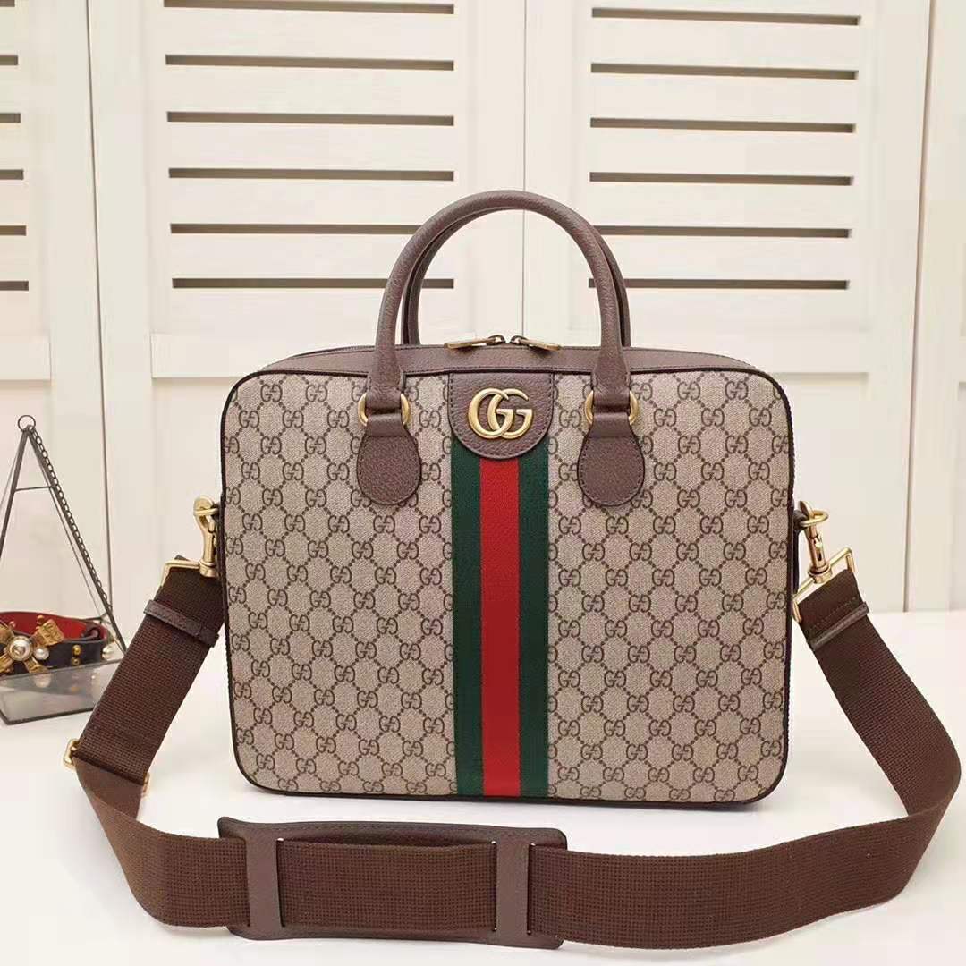 G*u*i gg men ophidia gg briefcase in beige/ebony soft gg supreme canvas