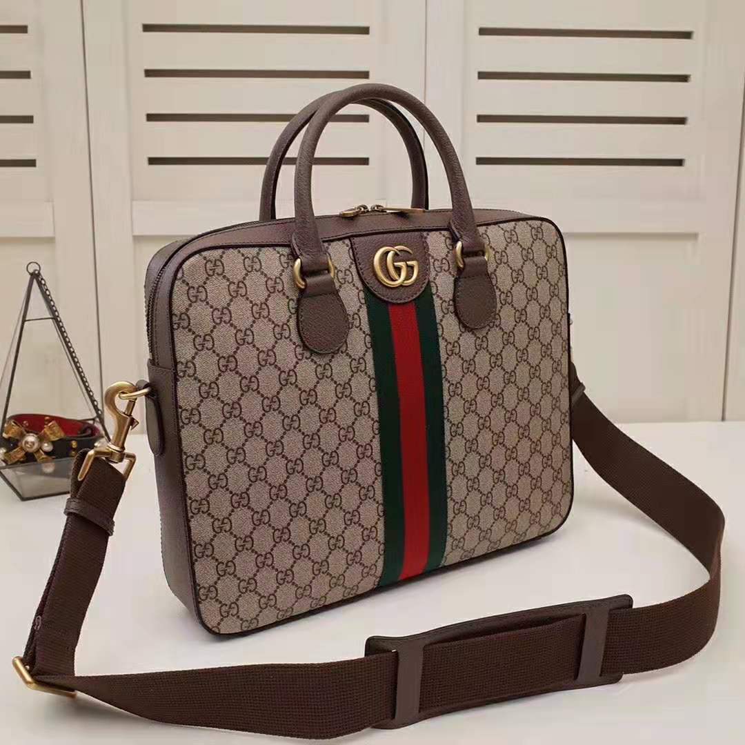 G*u*i gg men ophidia gg briefcase in beige/ebony soft gg supreme canvas