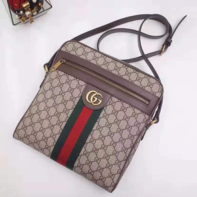 G*u*i gg men ophidia gg small messenger bag in beige/ebony soft gg supreme canvas