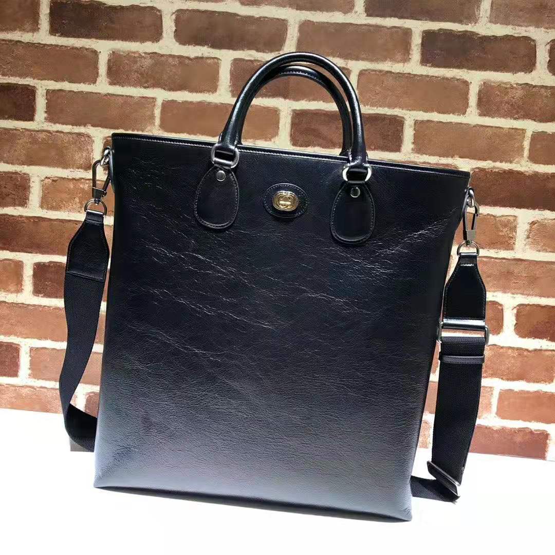 G*u*i gg men soft leather tote in black soft leather