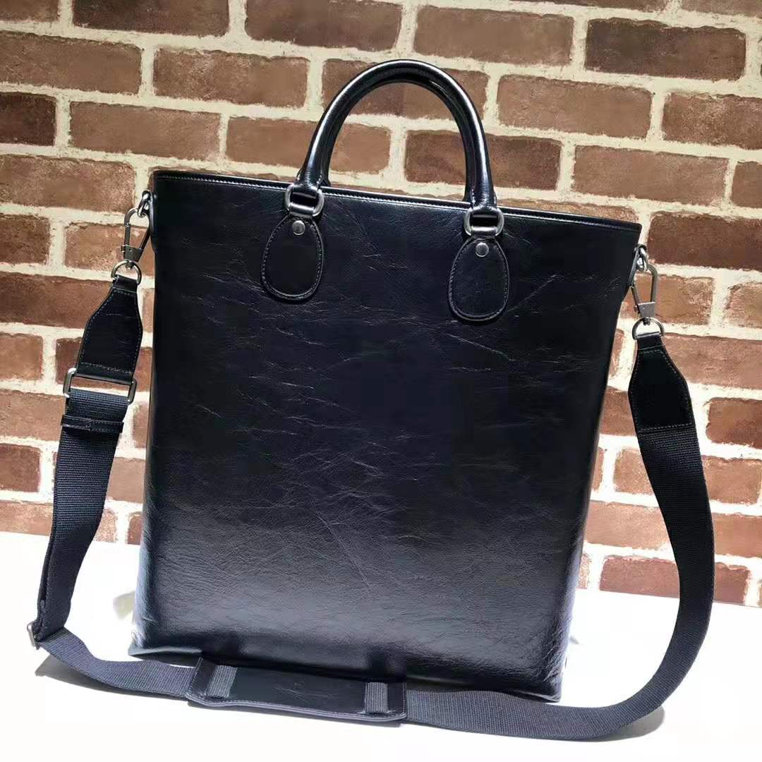 G*u*i gg men soft leather tote in black soft leather