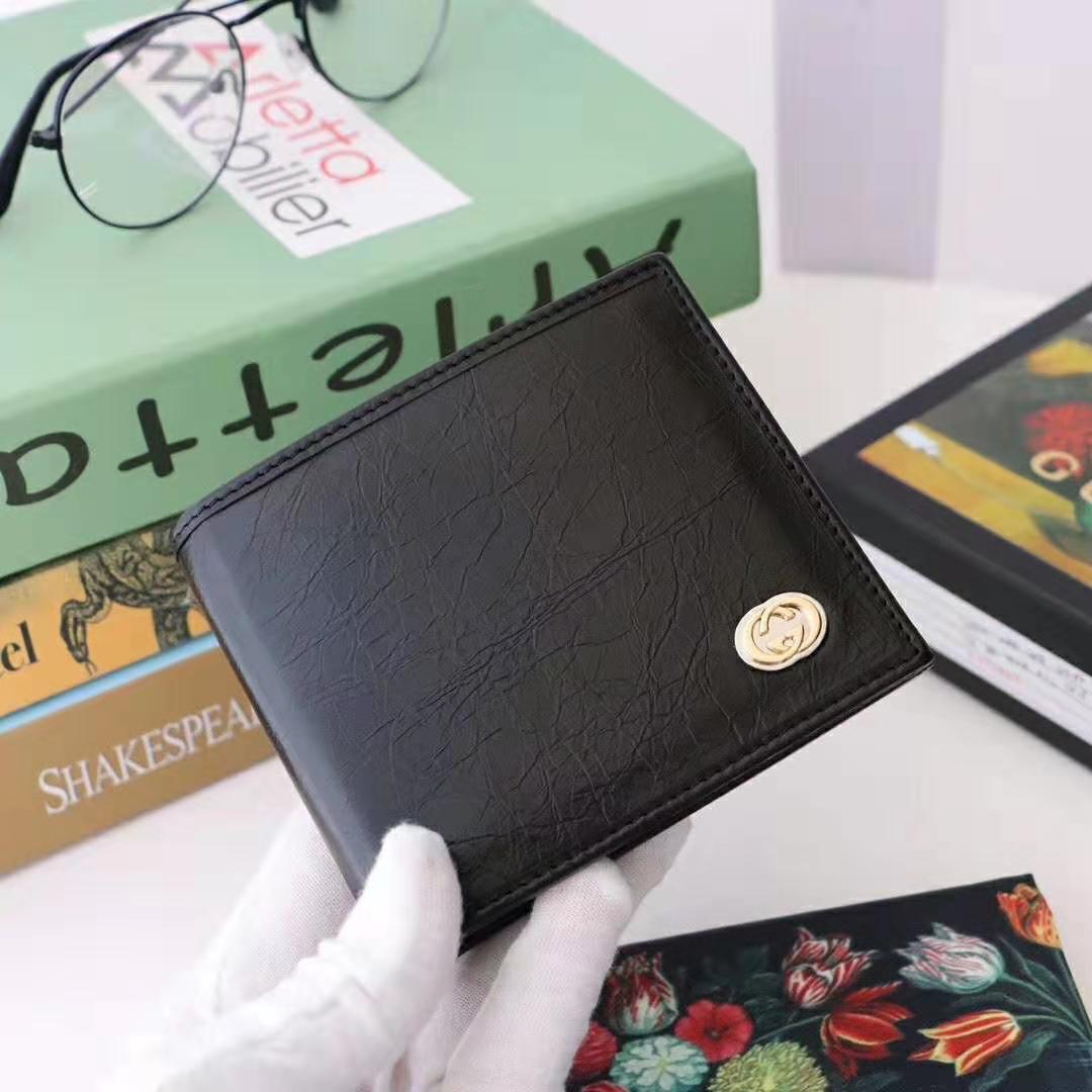 G*u*i gg men wallet with interlocking g in black soft leather