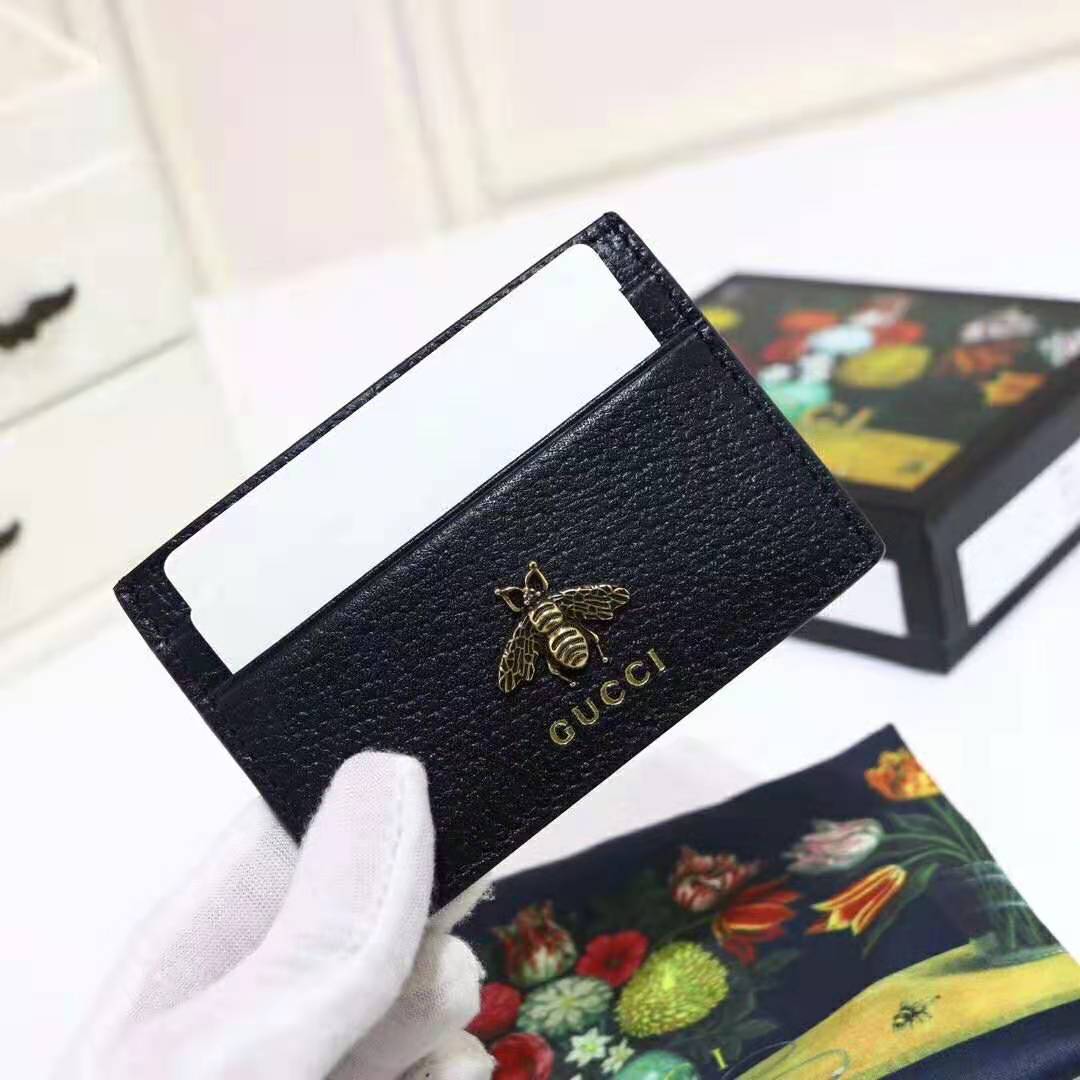 G*u*i gg unisex animalier leather card case in black leather