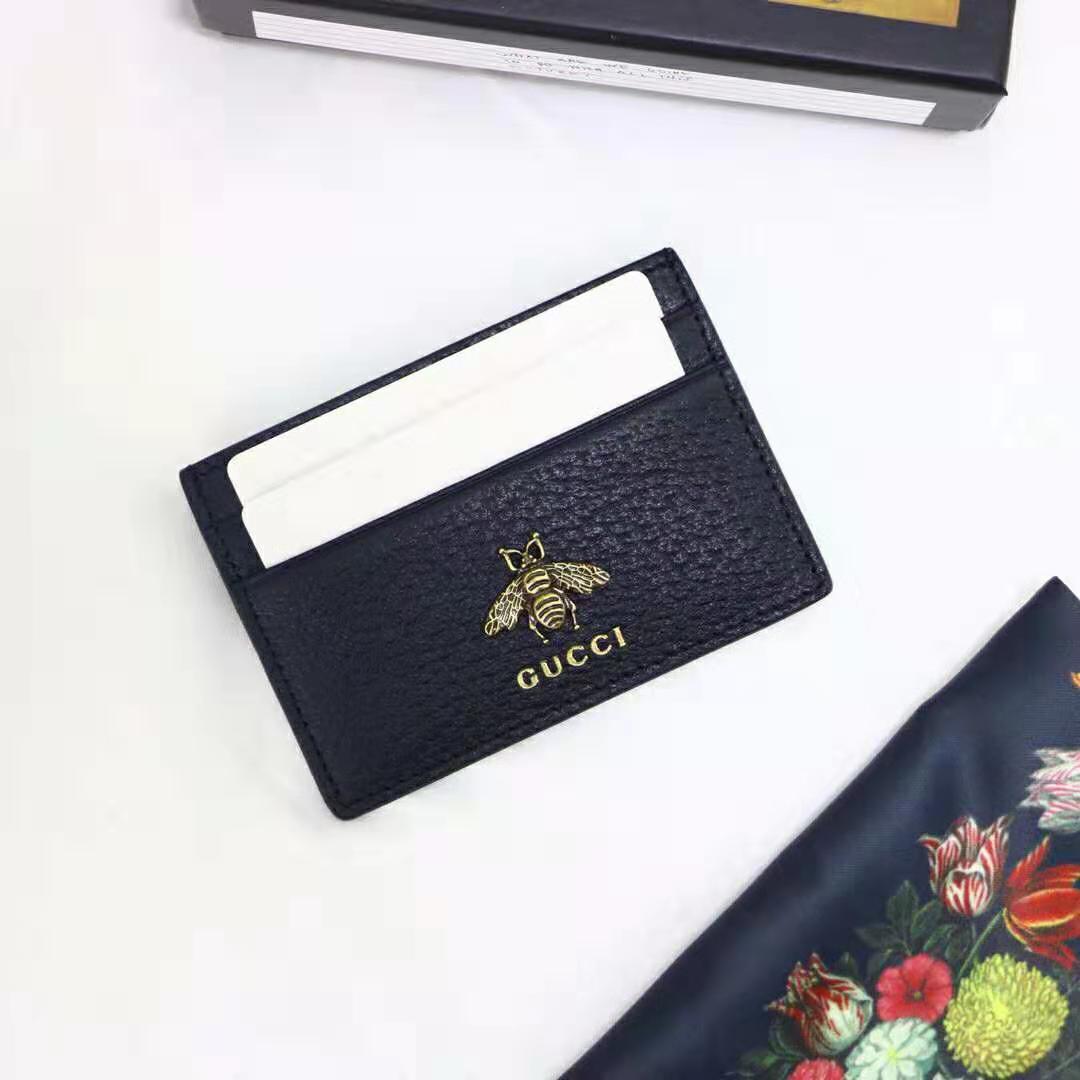 G*u*i gg unisex animalier leather card case in black leather