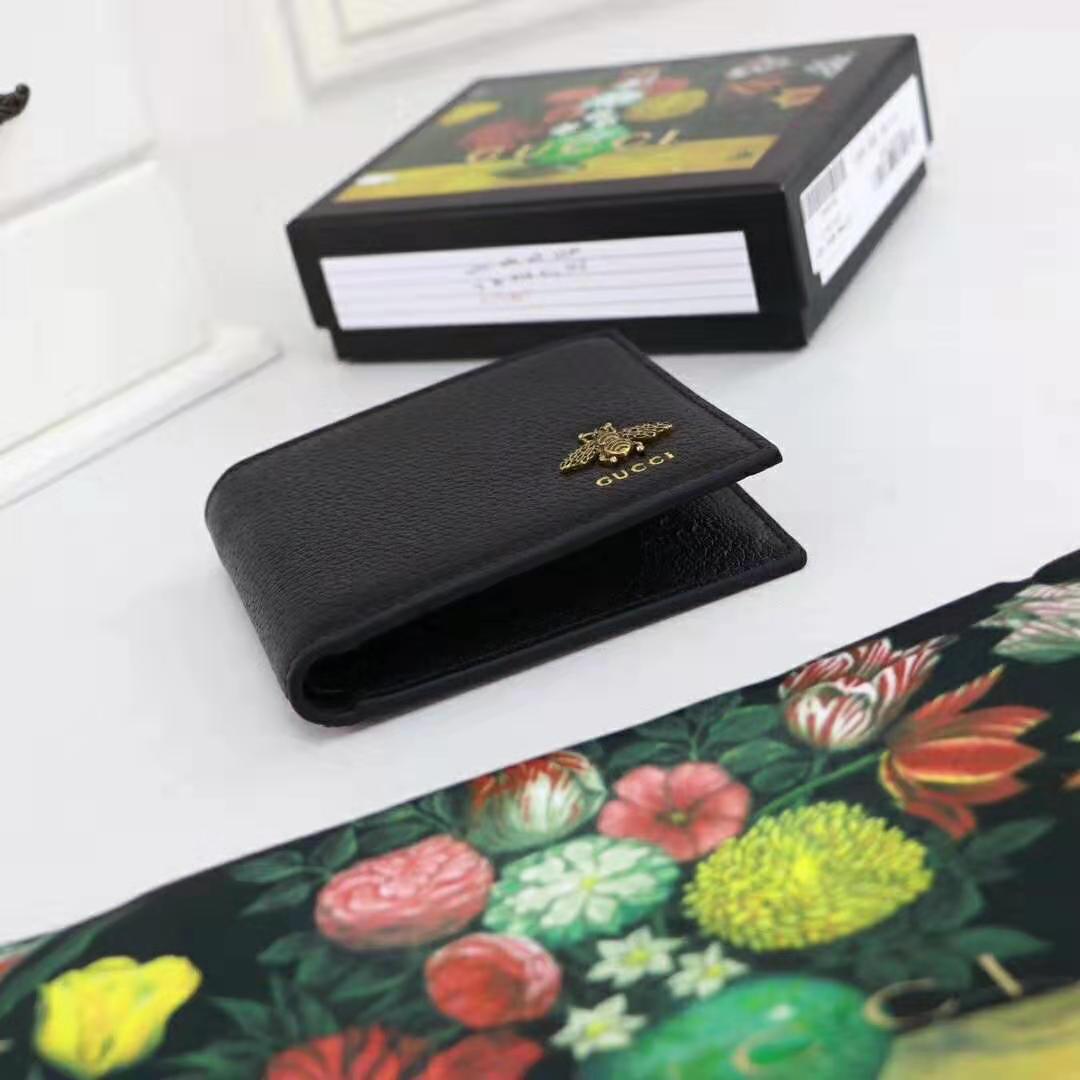 G*u*i gg unisex animalier leather wallet in black leather