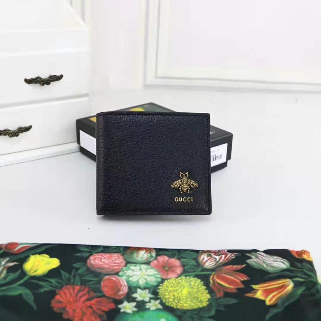 G*u*i gg unisex animalier leather wallet in black leather