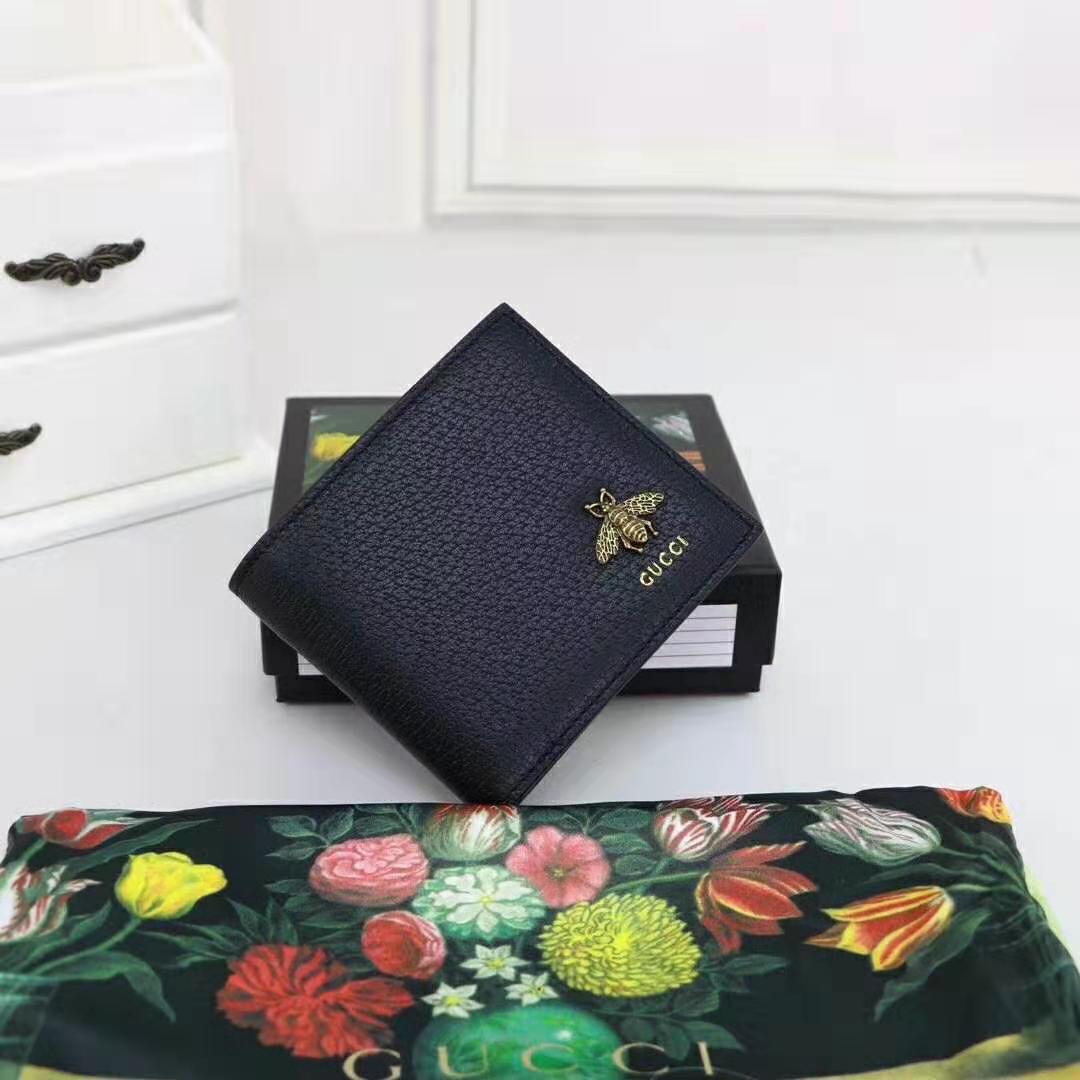 G*u*i gg unisex animalier leather wallet in black leather