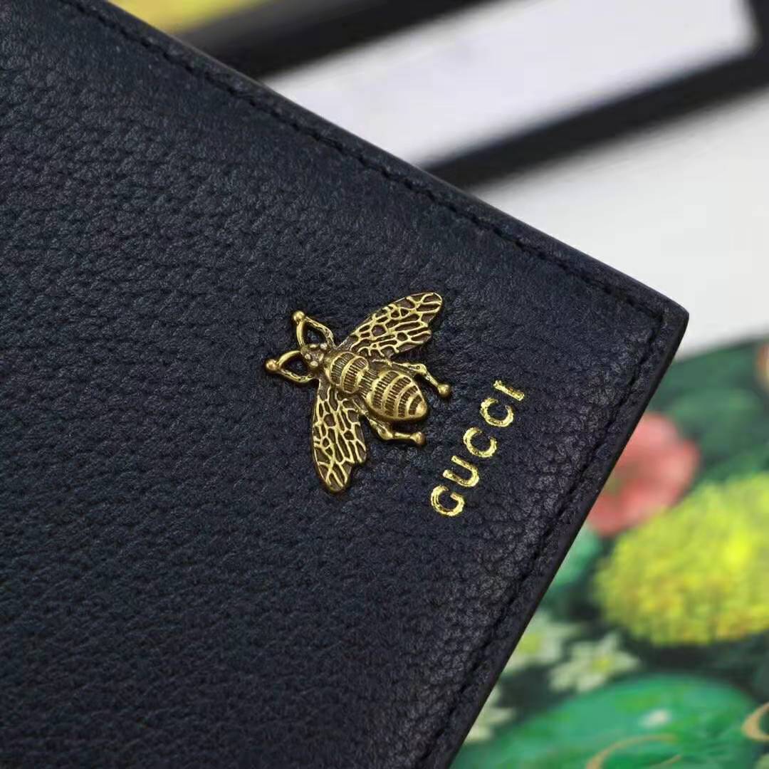 G*u*i gg unisex animalier leather wallet in black leather
