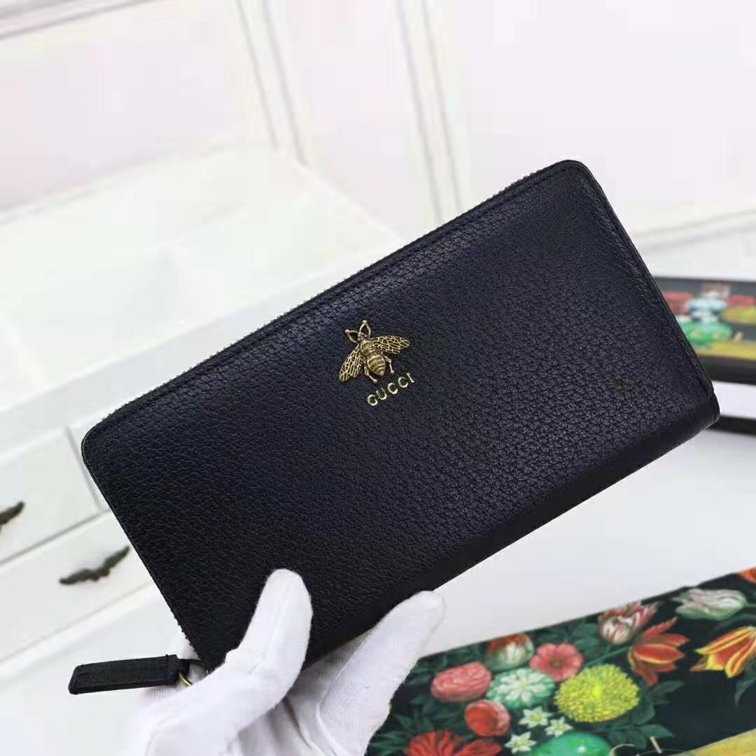 G*u*i gg unisex animalier leather zip around wallet in black leather