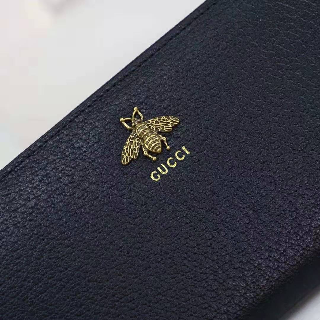 G*u*i gg unisex animalier leather zip around wallet in black leather