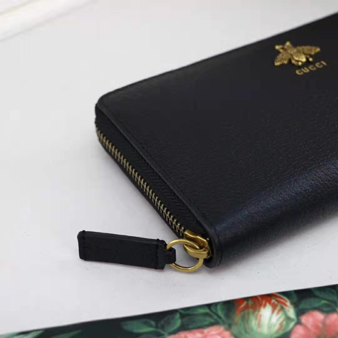G*u*i gg unisex animalier leather zip around wallet in black leather