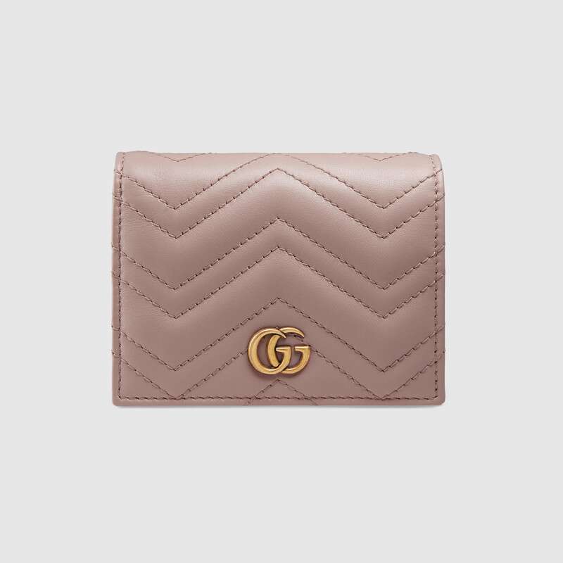 G*u*i gg unisex gg marmont card case wallet in matelassé chevron leather