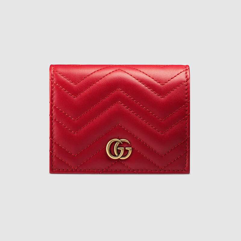 G*u*i gg unisex gg marmont card case wallet in matelassé chevron leather