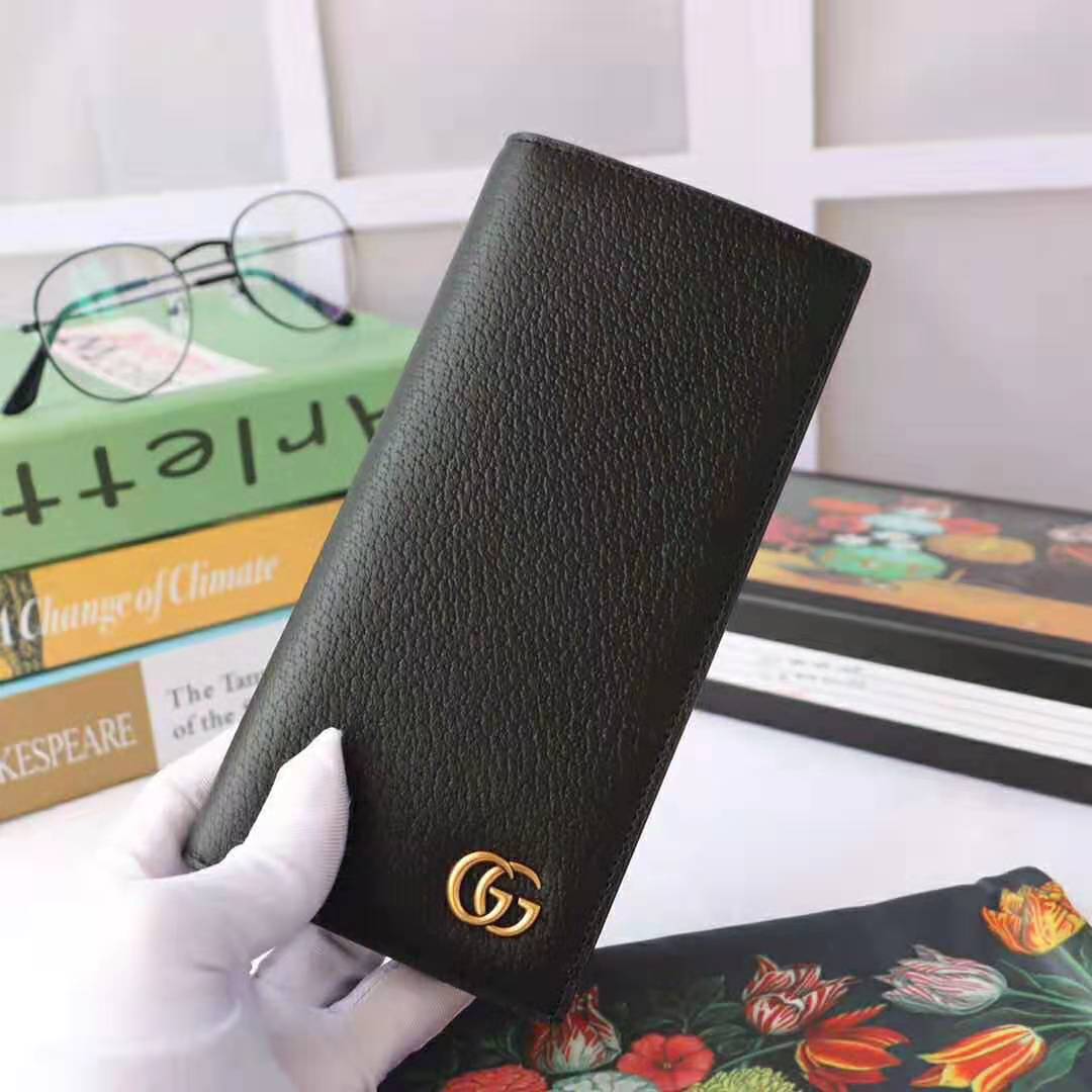G*u*i gg unisex gg marmont leather long id wallet in black leather