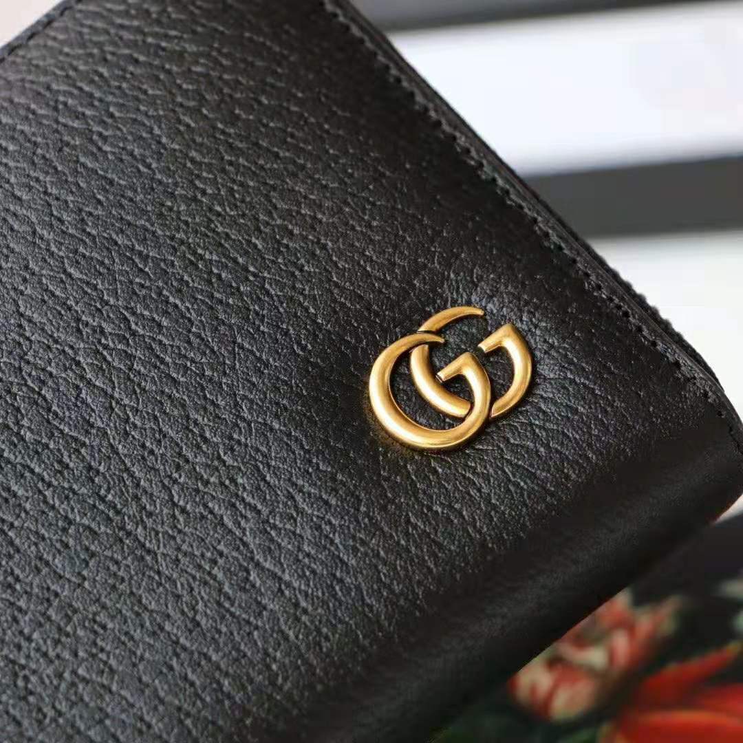 G*u*i gg unisex gg marmont leather zip around wallet in black leather