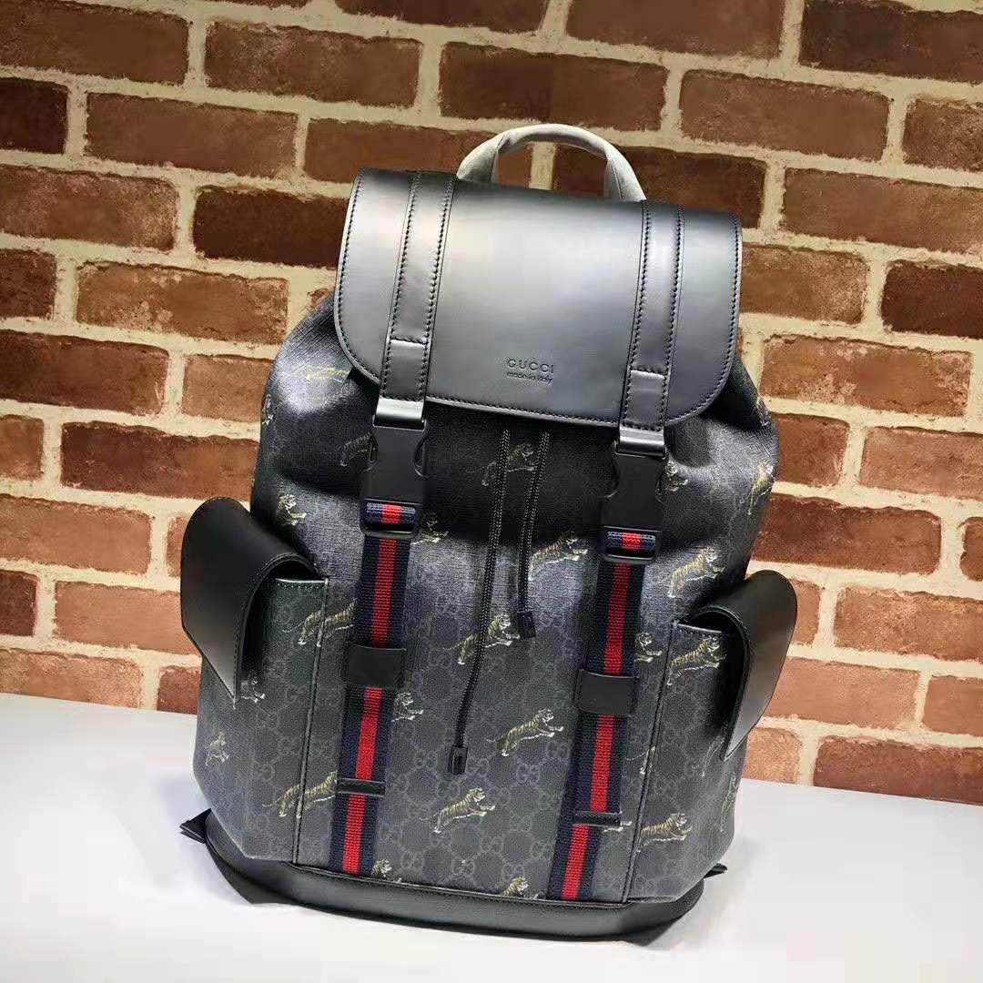 G*u*i gg unisex G*u*i bestiary backpack with tigers in black/grey soft gg supreme canvas
