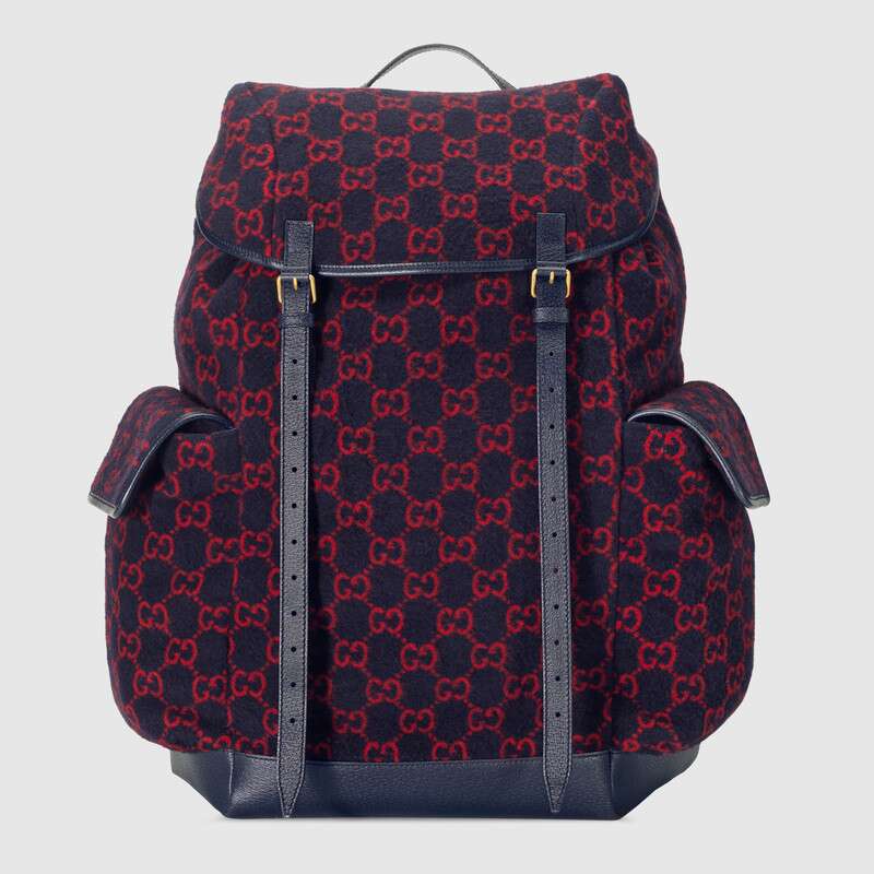 G*u*i gg unisex large gg wool backpack in wool and leather