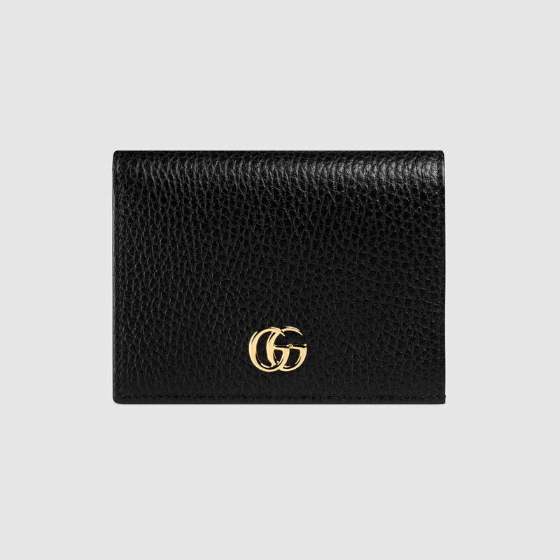 G*u*i gg unisex leather card case wallet in textured leather with double g