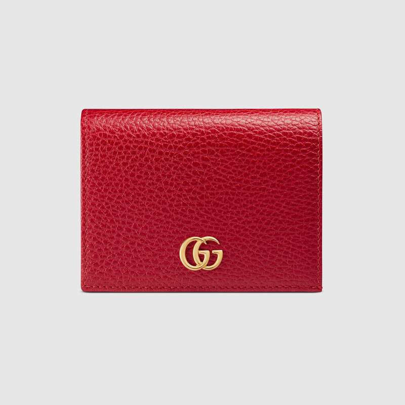 G*u*i gg unisex leather card case wallet in textured leather with double g