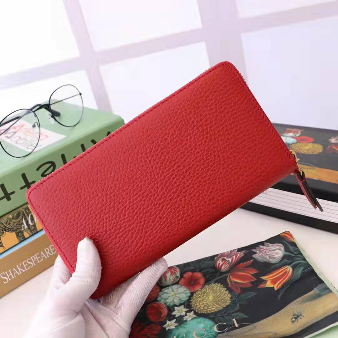 G*u*i gg unisex leather zip around wallet in hibiscus red leather