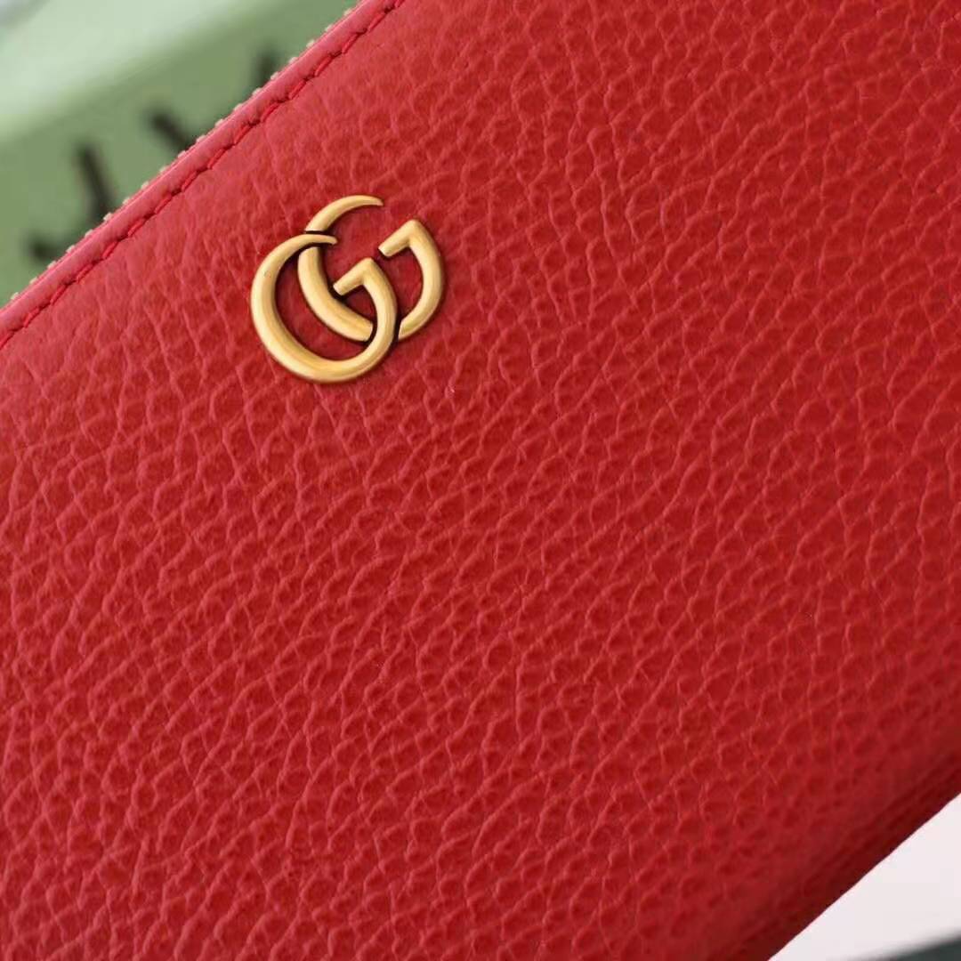 G*u*i gg unisex leather zip around wallet in hibiscus red leather