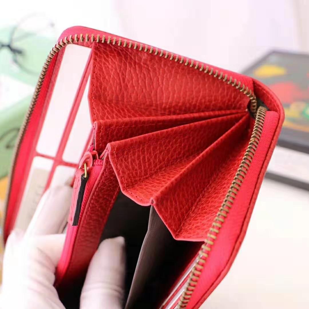 G*u*i gg unisex leather zip around wallet in hibiscus red leather