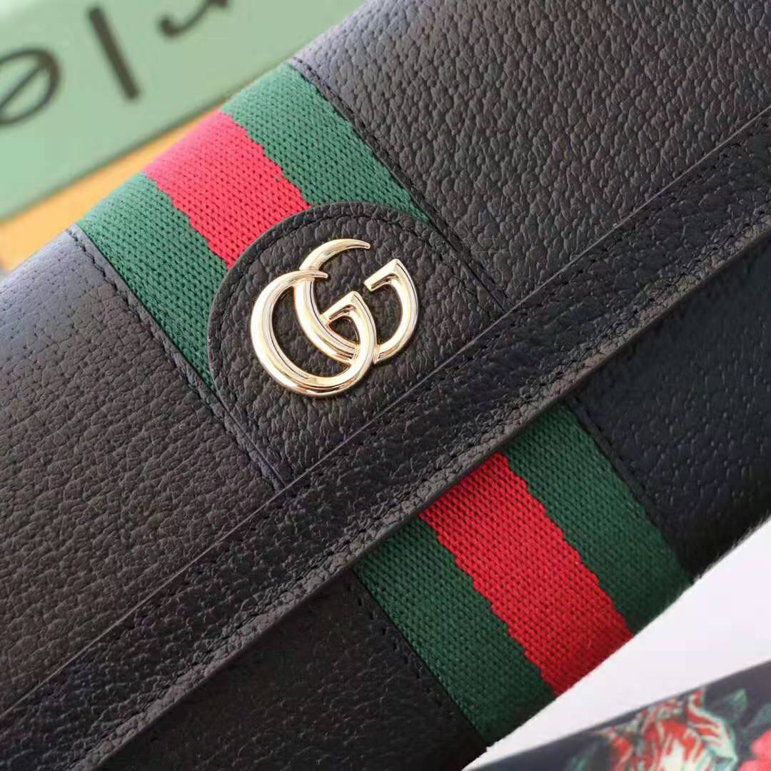 G*u*i gg unisex ophidia continental wallet in black leather