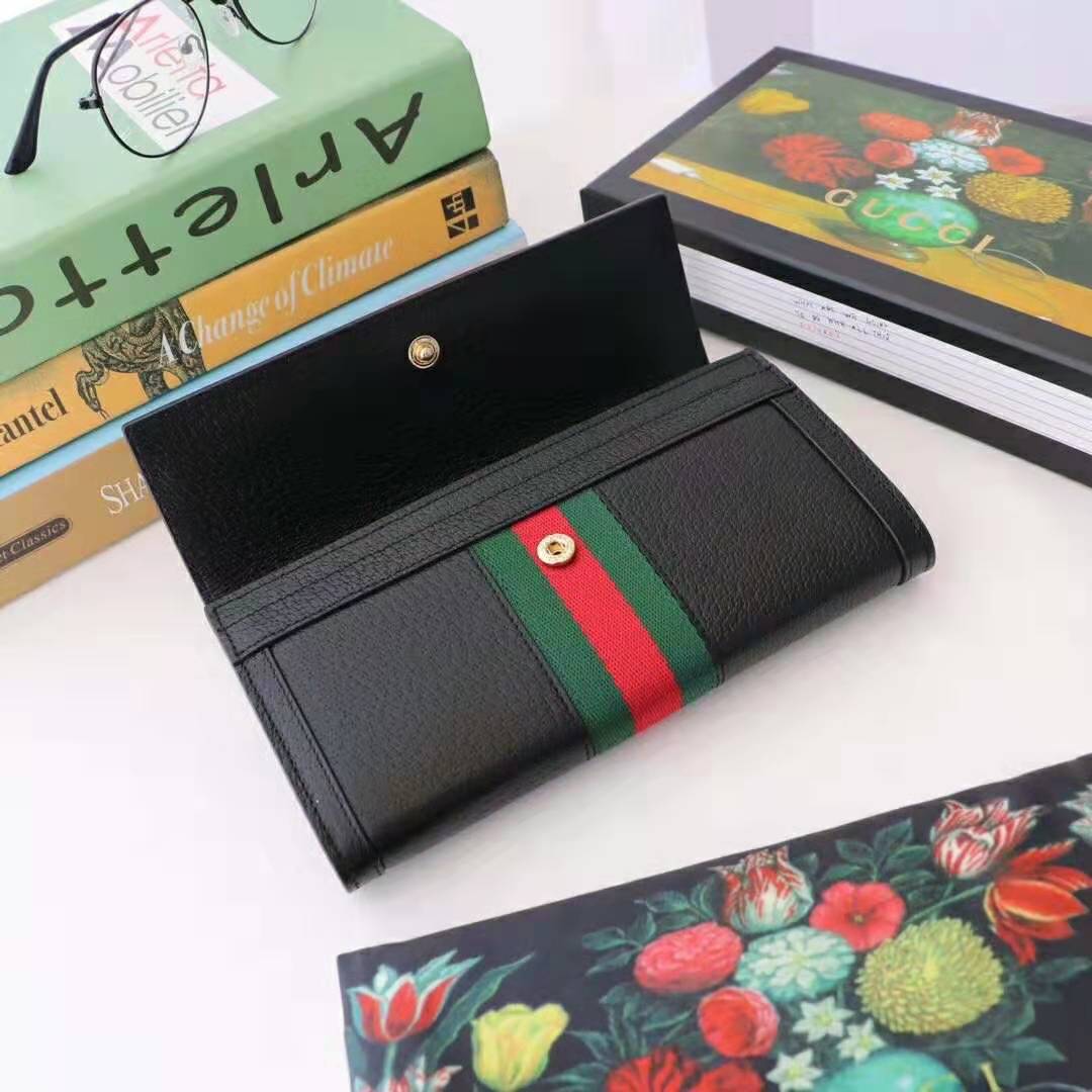 G*u*i gg unisex ophidia continental wallet in black leather