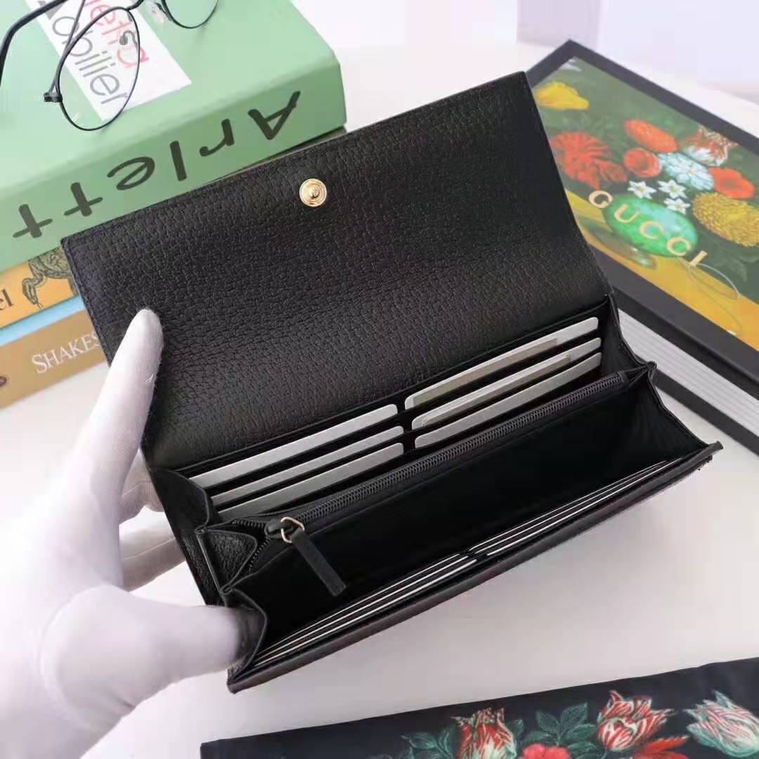 G*u*i gg unisex ophidia continental wallet in black leather