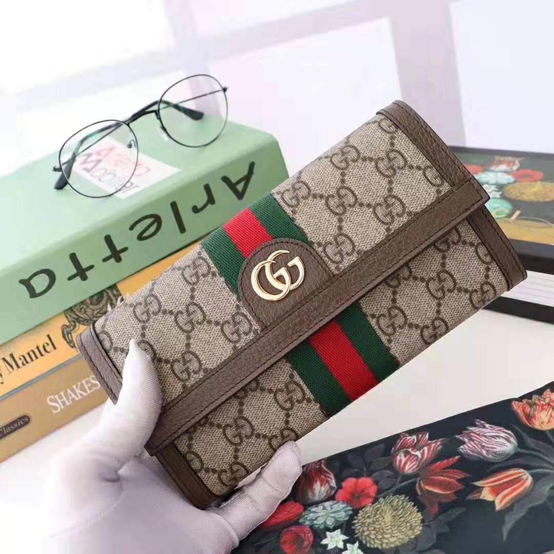 G*u*i gg unisex ophidia gg continental wallet in beige/ebony gg supreme canvas