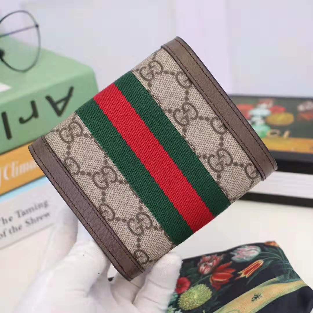 G*u*i gg unisex ophidia gg french flap wallet in beige/ebony gg supreme canvas