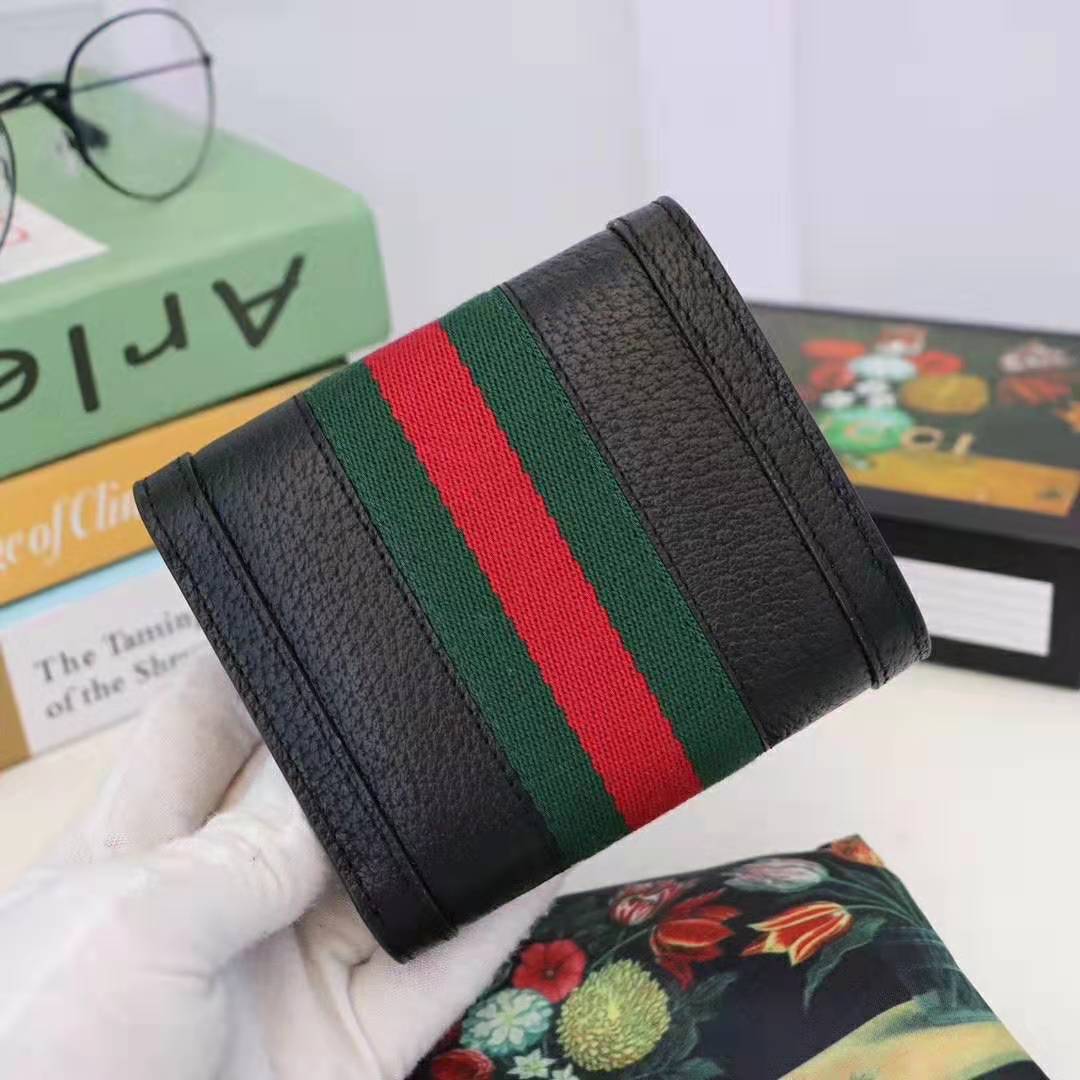 G*u*i gg unisex ophidia gg french flap wallet in black leather
