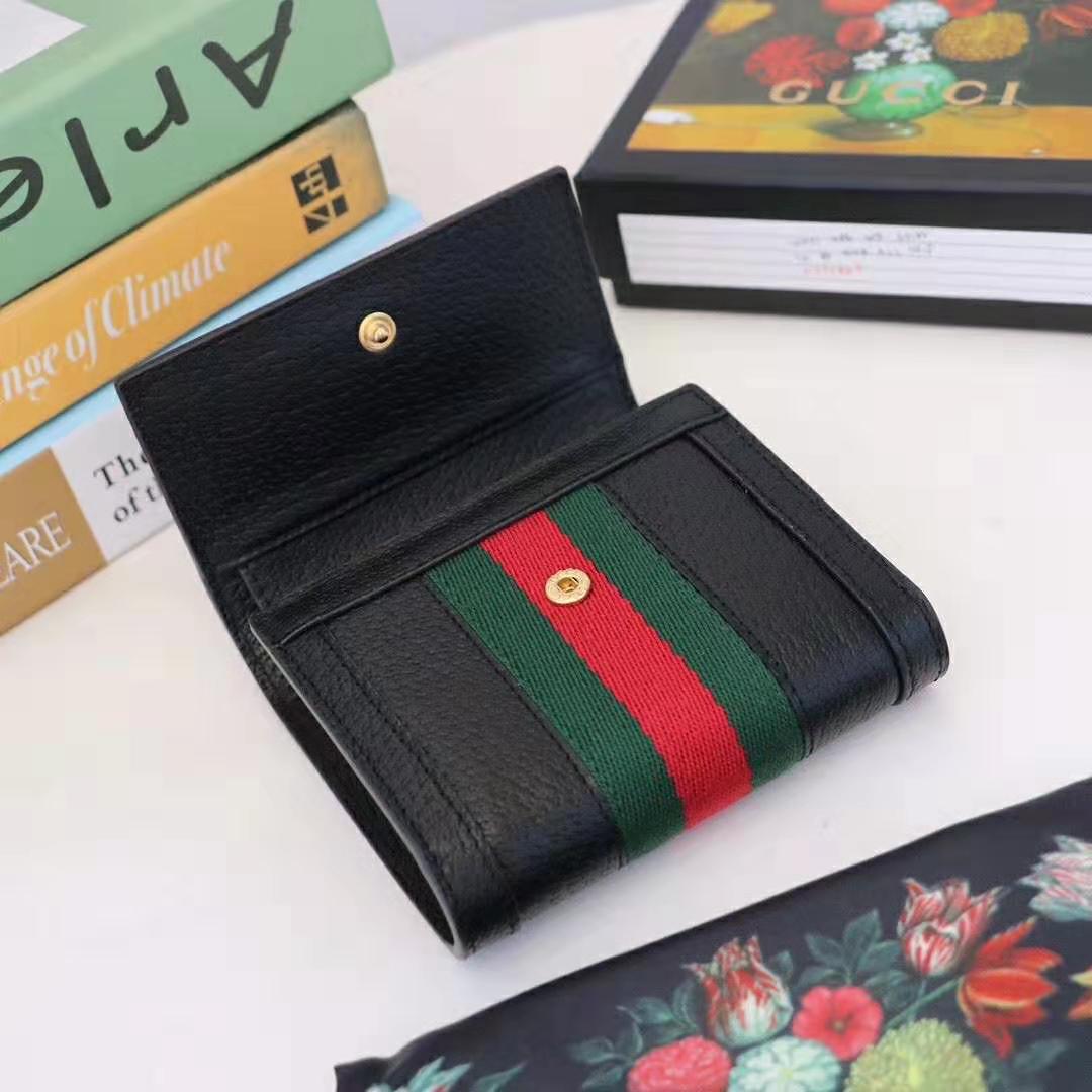 G*u*i gg unisex ophidia gg french flap wallet in black leather