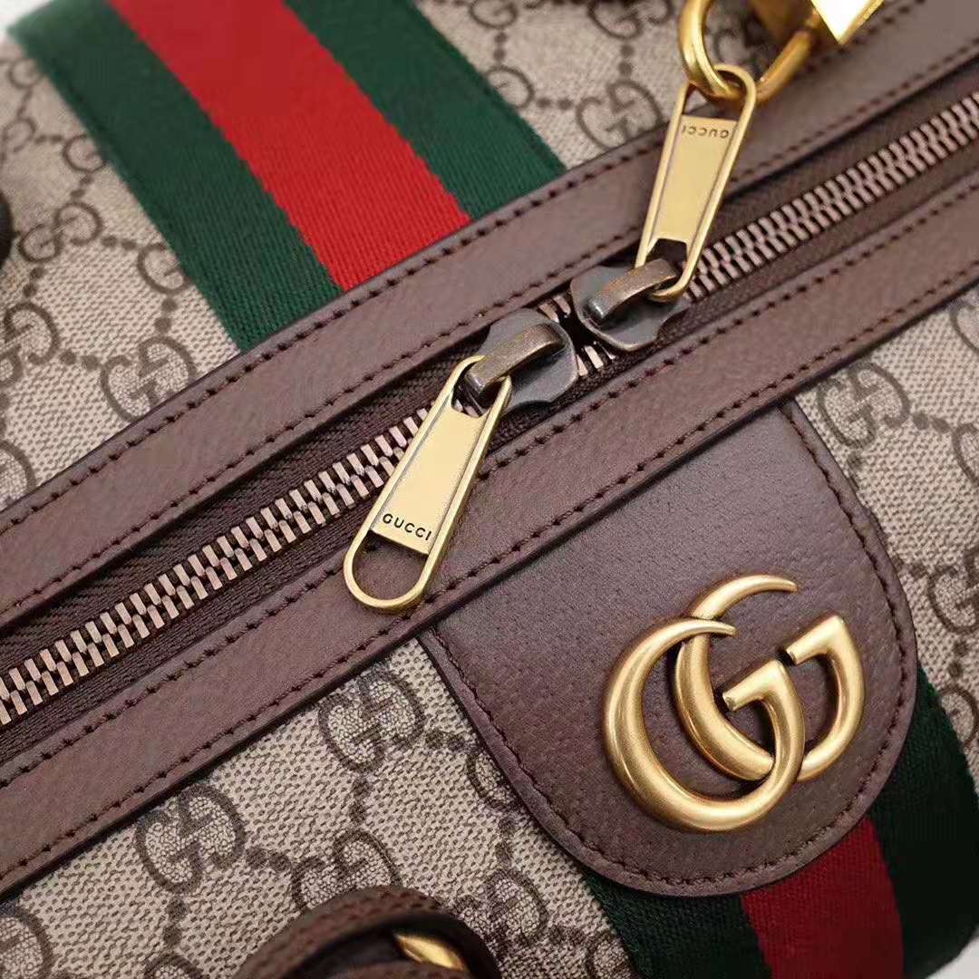 G*u*i gg unisex ophidia gg large carry-on duffle in beige/ebony gg supreme canvas