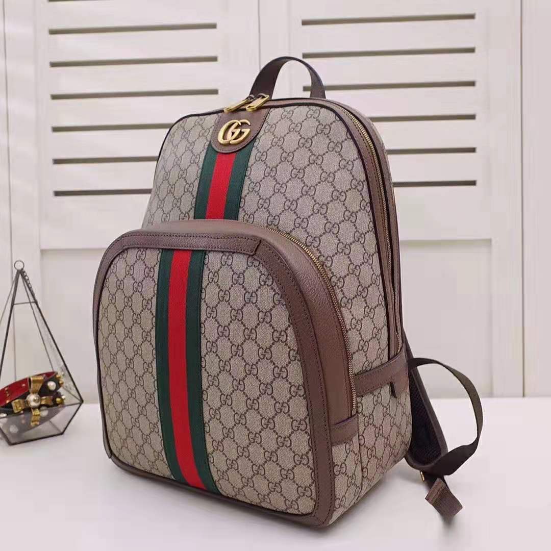 G*u*i gg unisex ophidia gg medium backpack in beige/ebony gg supreme canvas