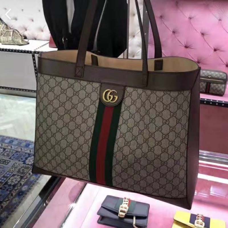 G*u*i gg unisex ophidia gg tote in beige/ebony gg supreme canvas
