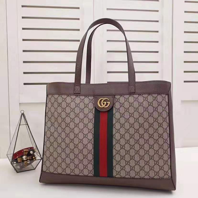 G*u*i gg unisex ophidia gg tote in beige/ebony gg supreme canvas