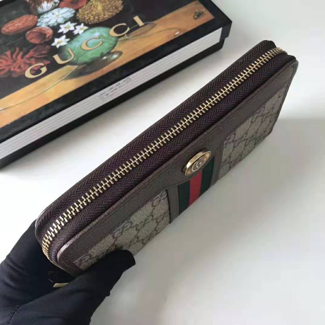 G*u*i gg unisex ophidia gg zip around wallet in beige/ebony gg supreme canvas